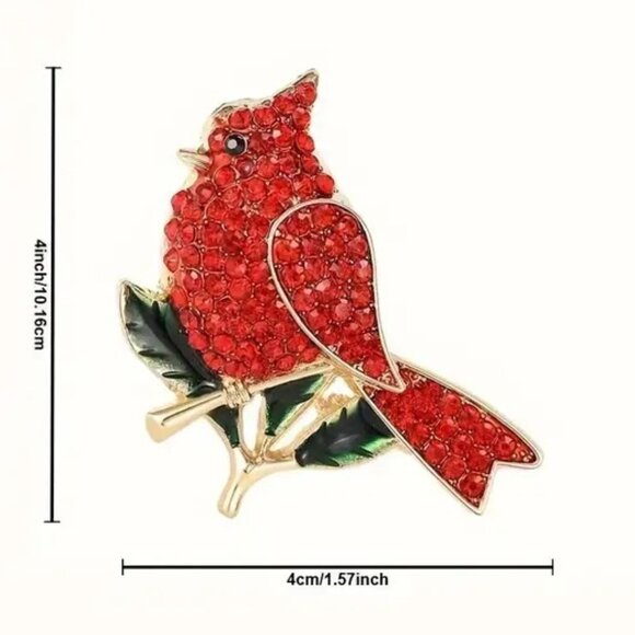 Brooch Red Bird Cardinal Rhinestone Enamel Heaven Sparkle Trendy Stylish Glam - Picture 2 of 2